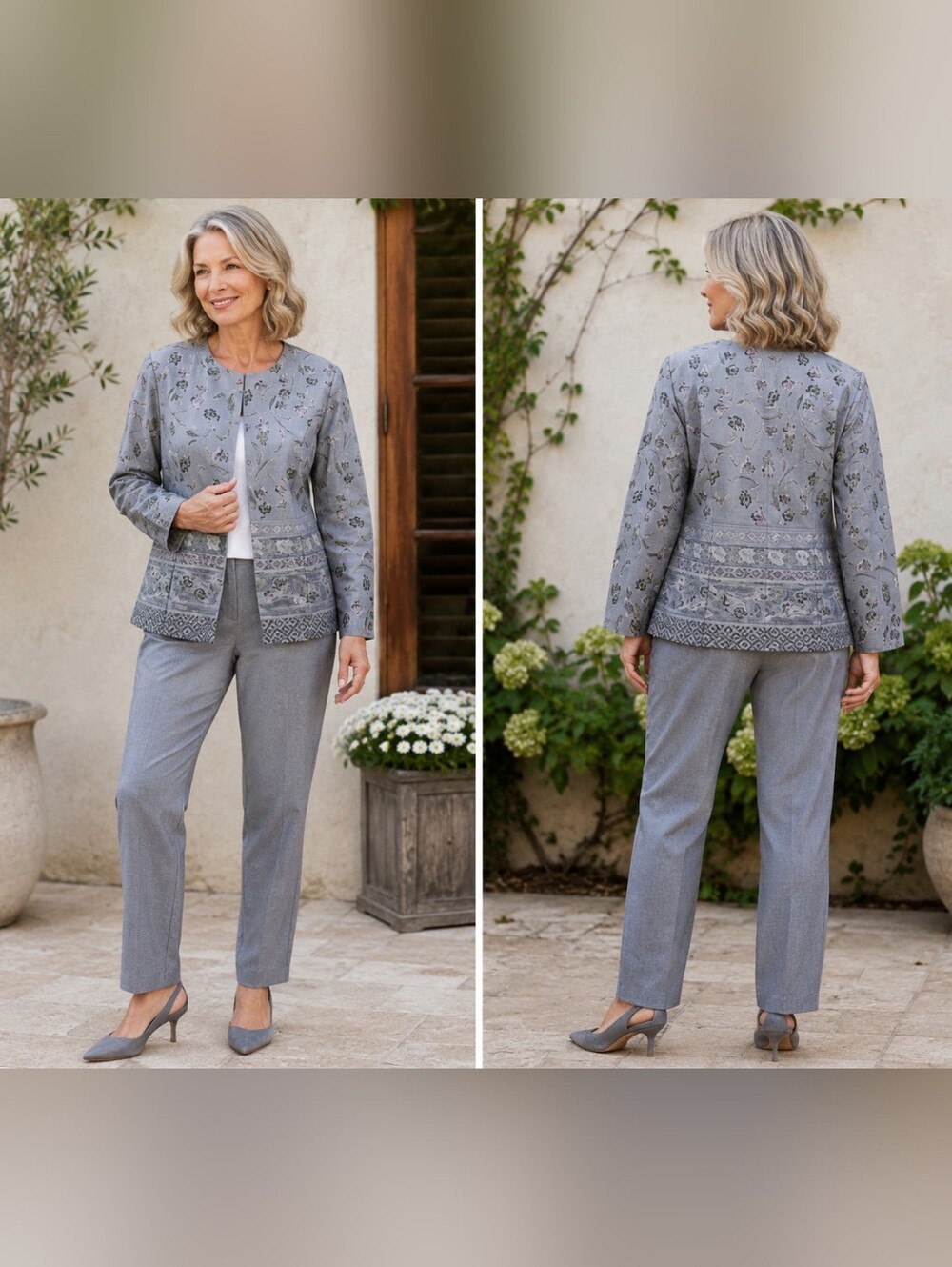 Olivia Matthew's Matching Pants & Jacket Suit Set Size 10 Bluish Gray #W-598